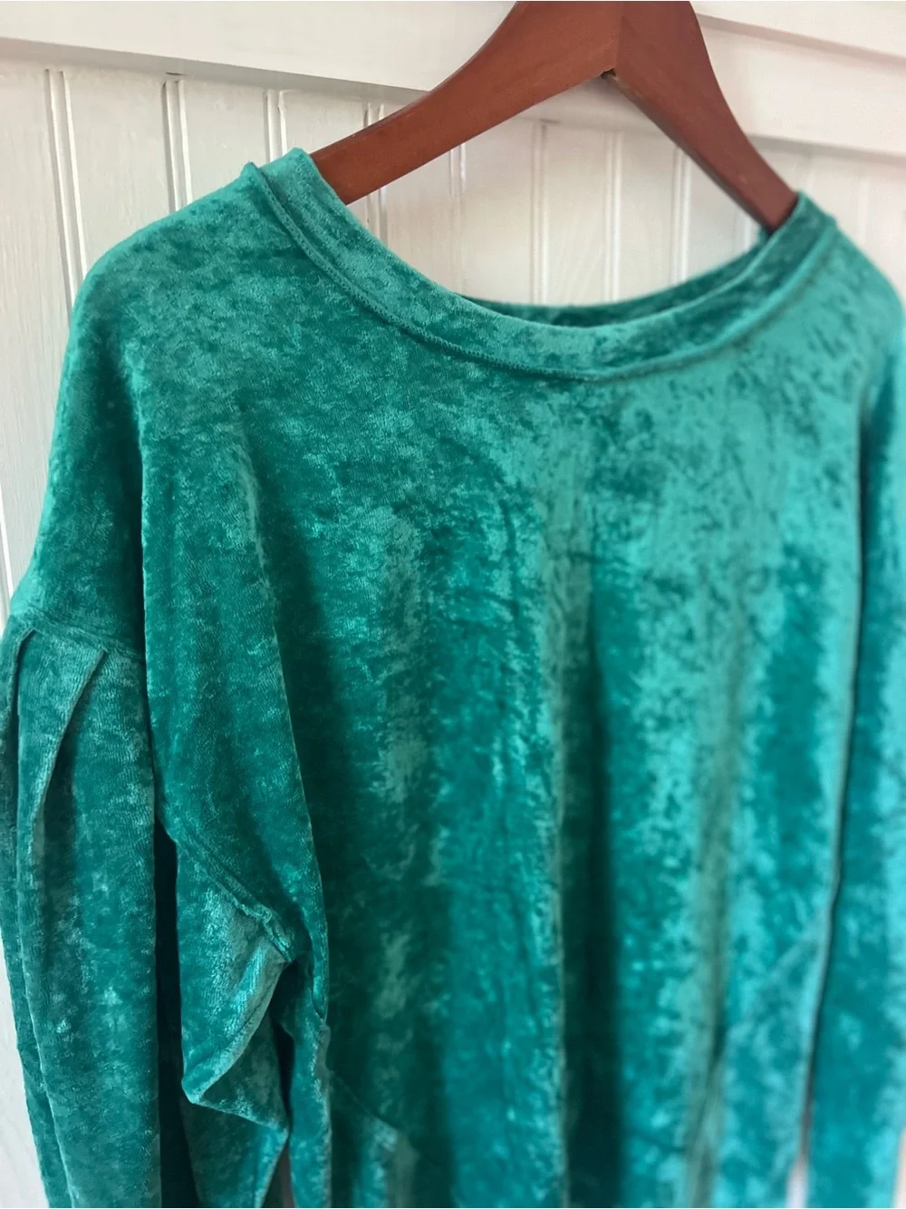 We The Free Free People Green Crushed Velvet Top Puff Sleeve XS Boho Cottage